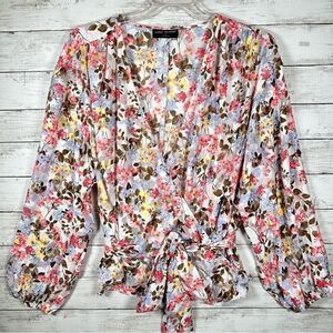 Lane Bryant Floral Semi Sheer Cutout Pastel Garden Wrap Floral Blouse NEW 26 4x